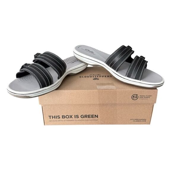 Clarks Cloudsteppers Breeze Piper Black Slide Sandals Women’s Size 11 Medium - Picture 1 of 11